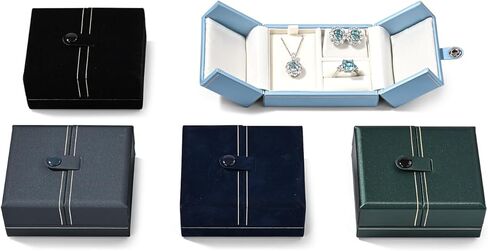 Oirlv صندوق مجوهرات جلدي متعدد الوظائف صندوق منظم مجوهرات صندوق مجوهرات للسفر لقلادة وحلقة القرط (رمادي-أزرق) in Kuwait