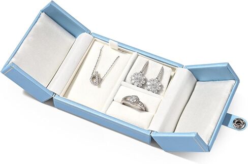 Oirlv صندوق مجوهرات جلدي متعدد الوظائف صندوق منظم مجوهرات صندوق مجوهرات للسفر لقلادة وحلقة القرط (رمادي-أزرق) in Kuwait