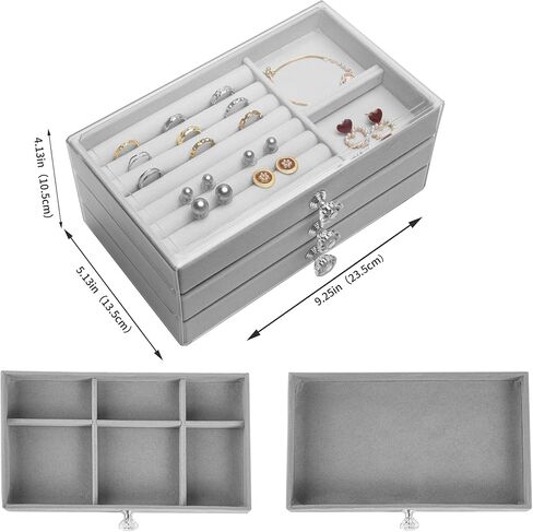 Jewelry Box, 3 Drawer Jewelry Holder Organizer, Jewelry Boxes & Organizers with Earring Organizer, Jewelry Holder Box, Clear Jewelry Organizer Box for Jewelry Storage, Valentines Day Gift (Beige) in Saudi Arabia