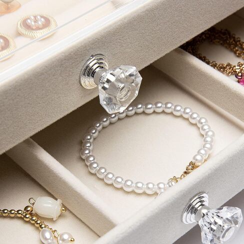 Jewelry Box, 3 Drawer Jewelry Holder Organizer, Jewelry Boxes & Organizers with Earring Organizer, Jewelry Holder Box, Clear Jewelry Organizer Box for Jewelry Storage, Valentines Day Gift (Beige) in Saudi Arabia