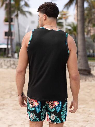 WDIRARA Men's 2 Piece Tropical Crewneck Summer Tank Top and Drawstring Pocket Shorts Set in Saudi Arabia