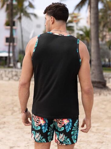 WDIRARA Men's 2 Piece Tropical Crewneck Summer Tank Top and Drawstring Pocket Shorts Set in Saudi Arabia