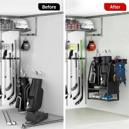 رف تخزين حقيبة الجولف من Ultrawall للجراج، منظم معدات الجولف لحقائب الجولف وملحقاتها، حامل حقيبة الجولف مع أقدام التسوية، تخزين الجولف المثبت على الحائط، أسود in Kuwait