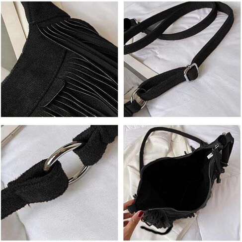 نساء موضة هامش محفظة حقائب كروسبودي نباتي من جلد الغزال الهبي شرابة هوبو حقيبة كتف حقائب اليد خمر in Kuwait