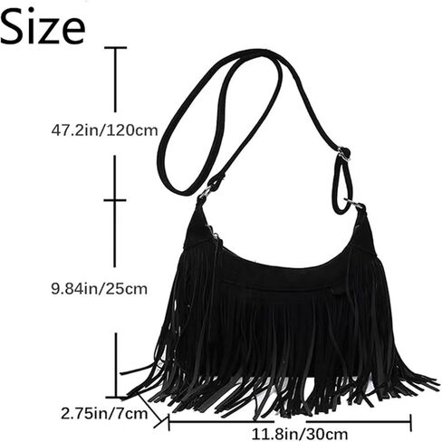 نساء موضة هامش محفظة حقائب كروسبودي نباتي من جلد الغزال الهبي شرابة هوبو حقيبة كتف حقائب اليد خمر in Kuwait