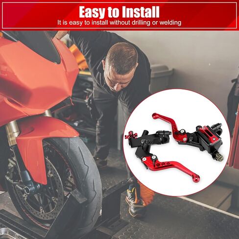 Health Gear Master Cylinder Levers, 7/8 Inch Motorcycle Clutch Brake Handle Lever Motorcycle Master Cylinder Kit with Fluid Reservoir for Most Motorcycles, 1 Pair (Red) in Saudi Arabia