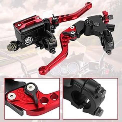 Health Gear Master Cylinder Levers, 7/8 Inch Motorcycle Clutch Brake Handle Lever Motorcycle Master Cylinder Kit with Fluid Reservoir for Most Motorcycles, 1 Pair (Red) in Saudi Arabia