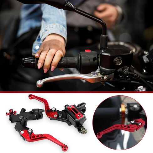 Health Gear Master Cylinder Levers, 7/8 Inch Motorcycle Clutch Brake Handle Lever Motorcycle Master Cylinder Kit with Fluid Reservoir for Most Motorcycles, 1 Pair (Red) in Saudi Arabia