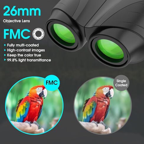 12x26 Binoculars for Adults Kids, Foldable Compact Binoculars with FMC Lens & BAK4 Prism, Easy Focus Low Light Vision Small Binoculars for Bird Watching,Travel, Hunting, Hiking, Green in Saudi Arabia