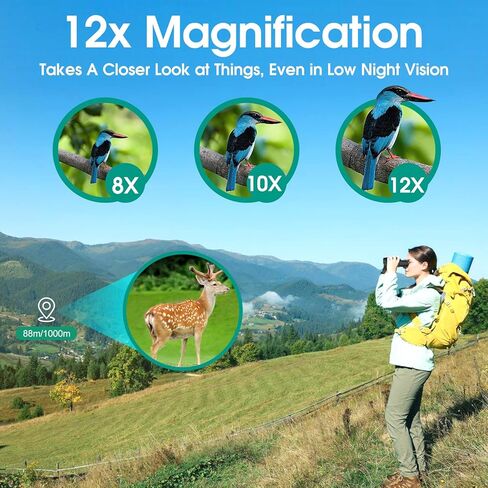 12x26 Binoculars for Adults Kids, Foldable Compact Binoculars with FMC Lens & BAK4 Prism, Easy Focus Low Light Vision Small Binoculars for Bird Watching,Travel, Hunting, Hiking, Green in Saudi Arabia