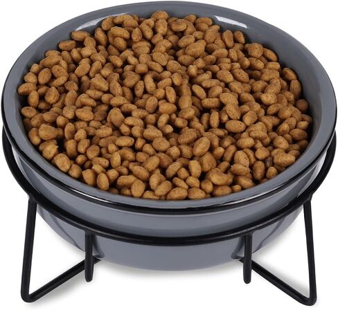 GDCZ Ceramics Raised Cat Small Dog Bowls with Heighten Metal Stand for Pet Food, 15 Ounces (Black) in Saudi Arabia
