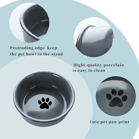 GDCZ Ceramics Raised Cat Small Dog Bowls with Heighten Metal Stand for Pet Food, 15 Ounces (Black) in Saudi Arabia
