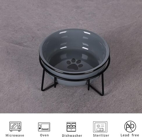 GDCZ Ceramics Raised Cat Small Dog Bowls with Heighten Metal Stand for Pet Food, 15 Ounces (Black) in Saudi Arabia