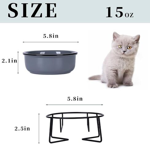 GDCZ Ceramics Raised Cat Small Dog Bowls with Heighten Metal Stand for Pet Food, 15 Ounces (Black) in Saudi Arabia