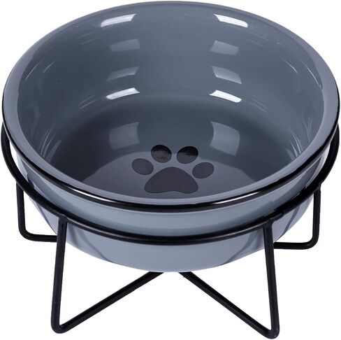 GDCZ Ceramics Raised Cat Small Dog Bowls with Heighten Metal Stand for Pet Food, 15 Ounces (Black) in Saudi Arabia