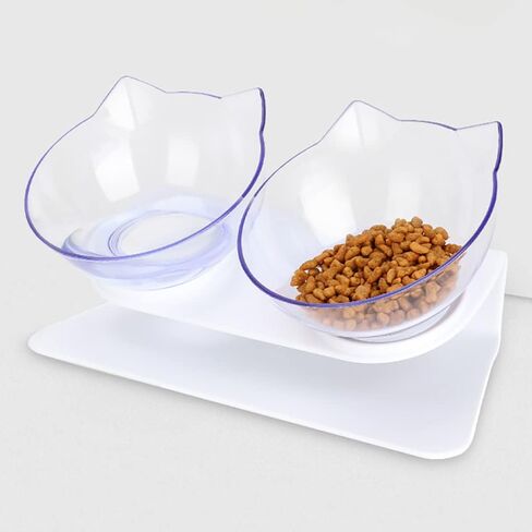 Leo's Paw Anti-Vomiting Orthopedic Cat Bowl Elevated 15° Tilted Cat Food and Water Bowls for Better Digestion Raised Stand with Non-Slip Bottom Detachable Feeding Bowl (Double Black) in Saudi Arabia