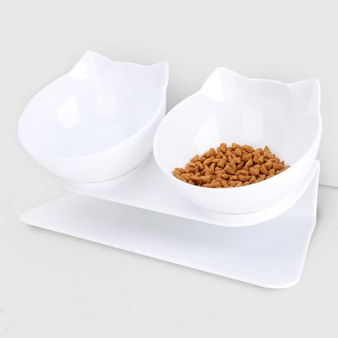 Leo's Paw Anti-Vomiting Orthopedic Cat Bowl Elevated 15° Tilted Cat Food and Water Bowls for Better Digestion Raised Stand with Non-Slip Bottom Detachable Feeding Bowl (Double Black) in Saudi Arabia