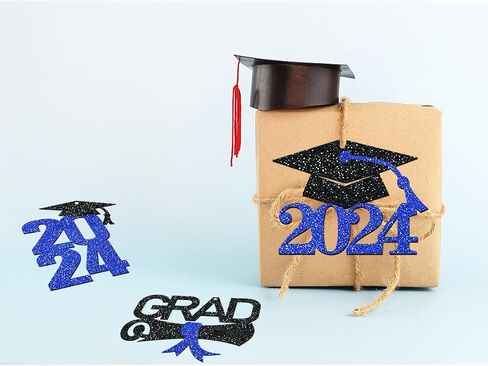 24 قطعة من علامات التخرج 2024 لديكورات التخرج، قطع مركزية للتخرج من فئة 2024 - بطاقات هدايا التخرج لديكورات حفلات التخرج، 2024 علامات مفرغة لتزيين طاولة التخرج (أزرق) in Kuwait