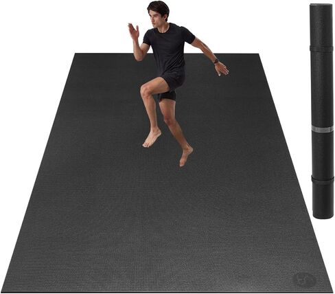 سجادة يوجا كبيرة مقاس 6 × 4 بوصة عريضة جدًا بسمك 6 مم لصالة الألعاب الرياضية المنزلية، سجادة تمرين غير قابلة للانزلاق لليوجا والبيلاتس والتمدد والأرضية - أسود in Kuwait