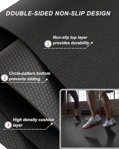 سجادة يوجا كبيرة مقاس 6 × 4 بوصة عريضة جدًا بسمك 6 مم لصالة الألعاب الرياضية المنزلية، سجادة تمرين غير قابلة للانزلاق لليوجا والبيلاتس والتمدد والأرضية - أسود in Kuwait