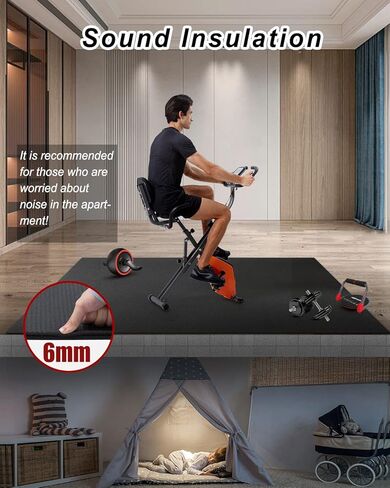 سجادة يوجا كبيرة مقاس 6 × 4 بوصة عريضة جدًا بسمك 6 مم لصالة الألعاب الرياضية المنزلية، سجادة تمرين غير قابلة للانزلاق لليوجا والبيلاتس والتمدد والأرضية - أسود in Kuwait