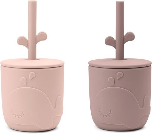 Done by Deer Peekaboo Straw Cup 2-Pack Wally Blue - Shatterproof, Easy-Grip, Food-Grade Silicone, Dishwasher Safe, Microwave and Freezer Safe, Perfect for Training Kids to Drink from Cups in Saudi Arabia