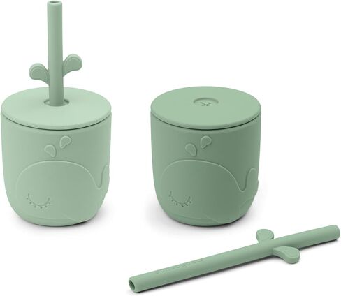 Done by Deer Peekaboo Straw Cup 2-Pack Wally Blue - Shatterproof, Easy-Grip, Food-Grade Silicone, Dishwasher Safe, Microwave and Freezer Safe, Perfect for Training Kids to Drink from Cups in Saudi Arabia
