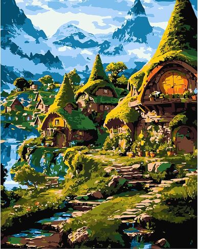 DOMROM Paint by Numbers Kit for Adults -Landscape, Acrylic Paints Easy Color by Numbers for Adults Houses，Paint by Number Kits on Canvas Arts and Crafts for Home Decor(16x20inch) in Saudi Arabia