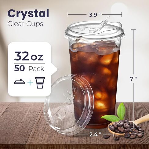 Fit Meal Prep 50 Pack 32 oz Clear Plastic Cups with Strawless Sip Lids, Disposable Plastic Coffee Cups with Lids, To Go Cups for Iced Coffee, Smoothies, Soda, Party Drinks, Bubble Tea, Cold Beverage in Saudi Arabia