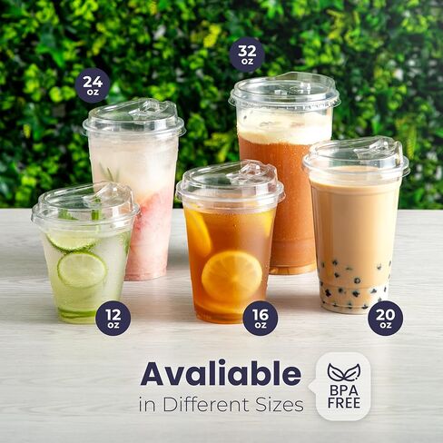Fit Meal Prep 50 Pack 32 oz Clear Plastic Cups with Strawless Sip Lids, Disposable Plastic Coffee Cups with Lids, To Go Cups for Iced Coffee, Smoothies, Soda, Party Drinks, Bubble Tea, Cold Beverage in Saudi Arabia