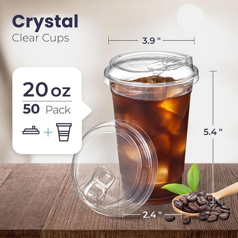 Fit Meal Prep 50 Pack 32 oz Clear Plastic Cups with Strawless Sip Lids, Disposable Plastic Coffee Cups with Lids, To Go Cups for Iced Coffee, Smoothies, Soda, Party Drinks, Bubble Tea, Cold Beverage in Saudi Arabia