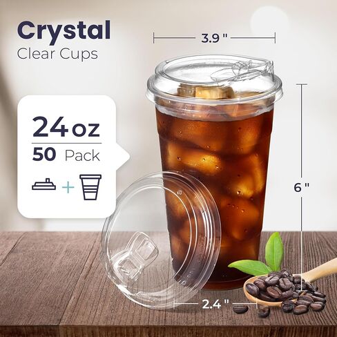 Fit Meal Prep 50 Pack 32 oz Clear Plastic Cups with Strawless Sip Lids, Disposable Plastic Coffee Cups with Lids, To Go Cups for Iced Coffee, Smoothies, Soda, Party Drinks, Bubble Tea, Cold Beverage in Saudi Arabia