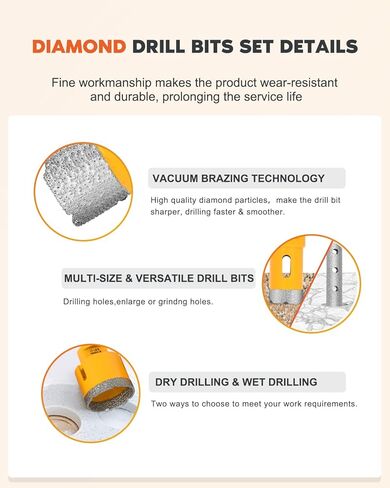 الماس بلاط لقمة ثقب مجموعة ثقب المنشار عدة 6/8/10/16/20/25/32/50 مللي متر 10 مللي متر إصبع مثقاب قياس حاكم SDS عرقوب محول الماس الأساسية لقمة ثقب عدة زاوية طاحونة الخرسانة السيراميك in Kuwait