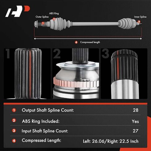 مجموعة عمود المحور A-Premium CV متوافقة مع Honda CR-V CRV 2002 2003 2004 2005 2006، Accord 2003 2004 2005 2006 2007، L4 2.4L، ناقل يدوي، جانب السائق الأيسر الأمامي in Kuwait