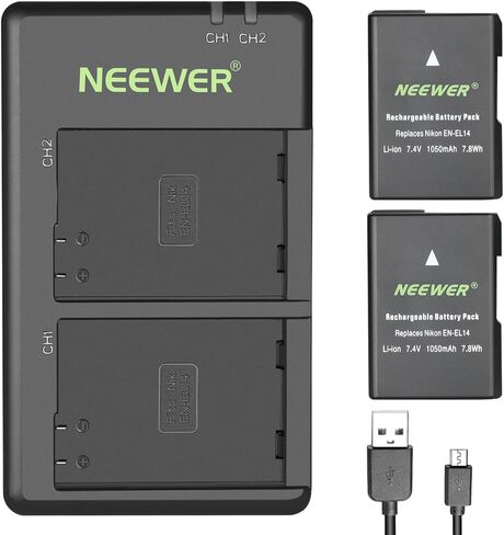 Neewer EN-EL14 EN-EL14A Battery Charger and 2-Pack Rechargeable Li-ion Batteries Compatible with Nikon D5600 D3300 D3500 D5100 D5500 D3100 D3200 D5200 D5300 Coolpix P7000 P7100 P7200 P7700 P7800 in Saudi Arabia