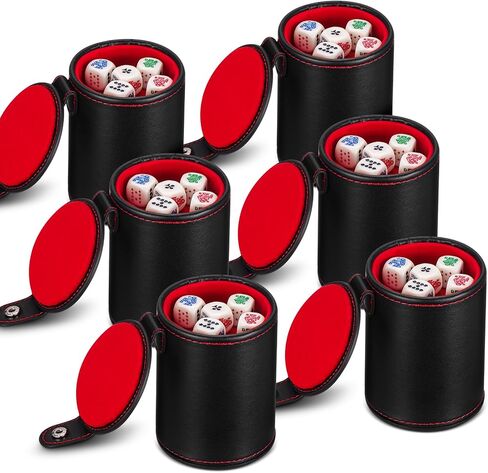Liliful Leather Dice Cup Sets with Storage and 16 mm 6 Sided Poker Dice Felt Lined Quiet Dice Shaker Cup Dice Storage Dice Stacking Cup for Game Bar Birthday Party Games(2 Pack) in Saudi Arabia