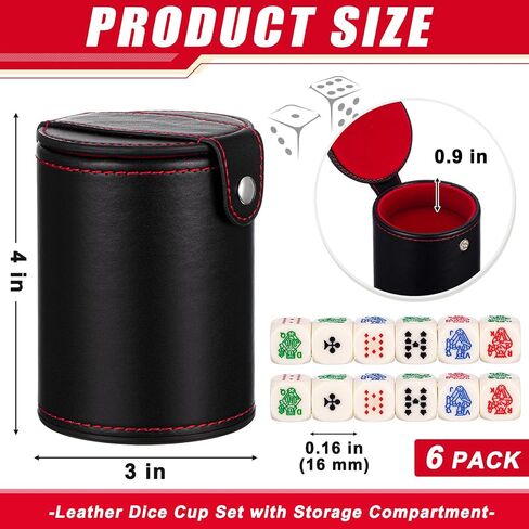 Liliful Leather Dice Cup Sets with Storage and 16 mm 6 Sided Poker Dice Felt Lined Quiet Dice Shaker Cup Dice Storage Dice Stacking Cup for Game Bar Birthday Party Games(2 Pack) in Saudi Arabia