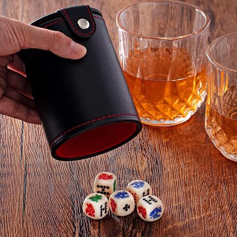 Liliful Leather Dice Cup Sets with Storage and 16 mm 6 Sided Poker Dice Felt Lined Quiet Dice Shaker Cup Dice Storage Dice Stacking Cup for Game Bar Birthday Party Games(2 Pack) in Saudi Arabia