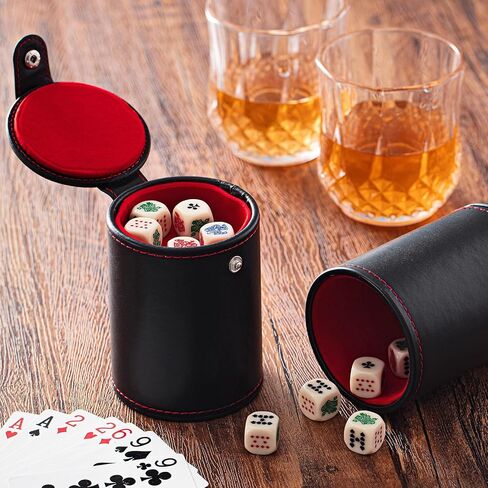 Liliful Leather Dice Cup Sets with Storage and 16 mm 6 Sided Poker Dice Felt Lined Quiet Dice Shaker Cup Dice Storage Dice Stacking Cup for Game Bar Birthday Party Games(2 Pack) in Saudi Arabia