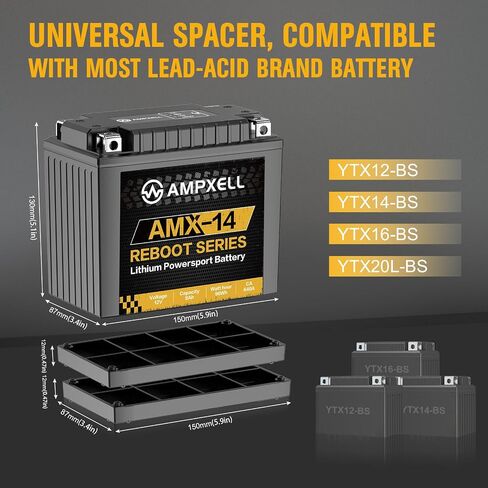 AMX-14AH Lithium Motorcycle Battery Reboot Series 12V 560A with Smart BMS, Replacement YTX14AH-BS Motorcycle, ATV, UTV, Scooter, Snowmobile, 4 Wheeler Lawn Mower and Generator Battery in Saudi Arabia