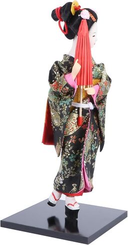 WINOMO Japanese Geisha Kimono Doll Asian Kimono Doll Collectible Figurine Gift Statue Desktop Ornament for Home Office Bar Table Decoration Black 12 Inches in Saudi Arabia