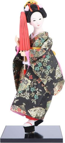 WINOMO Japanese Geisha Kimono Doll Asian Kimono Doll Collectible Figurine Gift Statue Desktop Ornament for Home Office Bar Table Decoration Black 12 Inches in Saudi Arabia