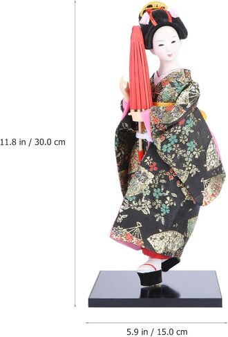 WINOMO Japanese Geisha Kimono Doll Asian Kimono Doll Collectible Figurine Gift Statue Desktop Ornament for Home Office Bar Table Decoration Black 12 Inches in Saudi Arabia