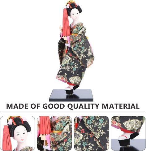 WINOMO Japanese Geisha Kimono Doll Asian Kimono Doll Collectible Figurine Gift Statue Desktop Ornament for Home Office Bar Table Decoration Black 12 Inches in Saudi Arabia