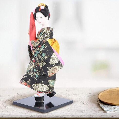 WINOMO Japanese Geisha Kimono Doll Asian Kimono Doll Collectible Figurine Gift Statue Desktop Ornament for Home Office Bar Table Decoration Black 12 Inches in Saudi Arabia