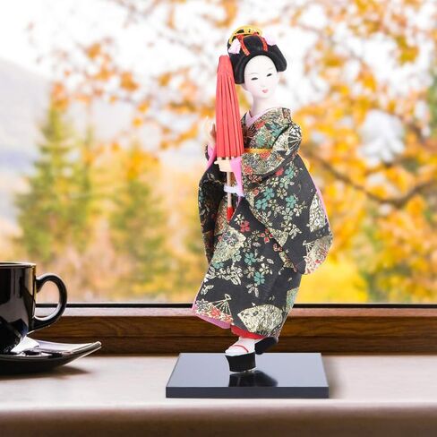 WINOMO Japanese Geisha Kimono Doll Asian Kimono Doll Collectible Figurine Gift Statue Desktop Ornament for Home Office Bar Table Decoration Black 12 Inches in Saudi Arabia