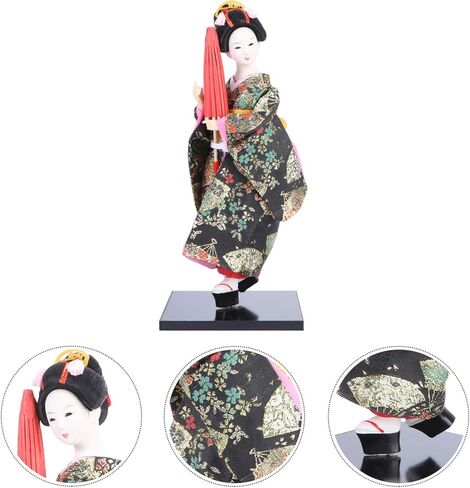 WINOMO Japanese Geisha Kimono Doll Asian Kimono Doll Collectible Figurine Gift Statue Desktop Ornament for Home Office Bar Table Decoration Black 12 Inches in Saudi Arabia