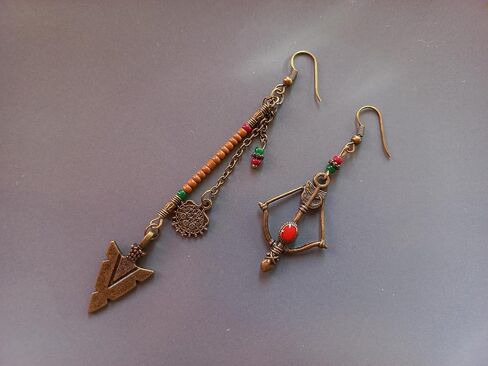 Turkish Handmade Bohemian Ethnic Style Long Beaded Earrings, Ethnic Bow and Arrow Earrings, Hippie Bow Drop Dangle Earrings in Saudi Arabia