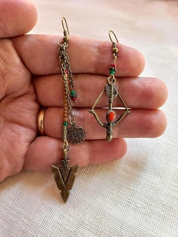 Turkish Handmade Bohemian Ethnic Style Long Beaded Earrings, Ethnic Bow and Arrow Earrings, Hippie Bow Drop Dangle Earrings in Saudi Arabia