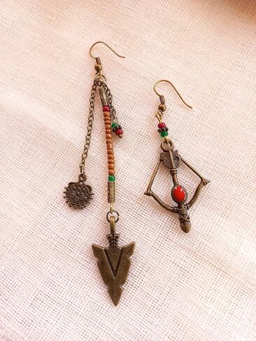 Turkish Handmade Bohemian Ethnic Style Long Beaded Earrings, Ethnic Bow and Arrow Earrings, Hippie Bow Drop Dangle Earrings in Saudi Arabia